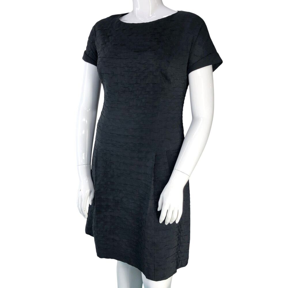 Piazza Sempione Dress Womens 48 Linen Silk Textured Short Sleeve Black Aline